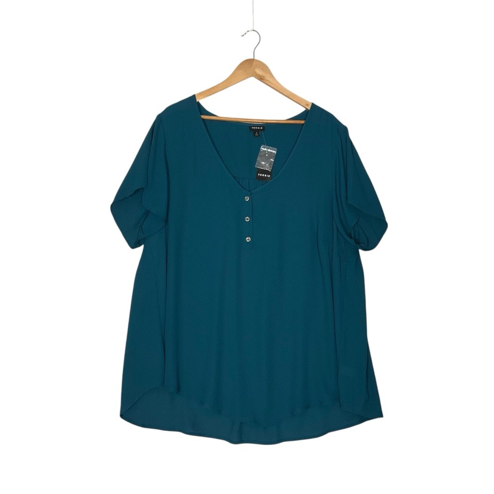 TORRID sz 3 Flowy Blouse V Neck Shirt Sleeve Teal NWT